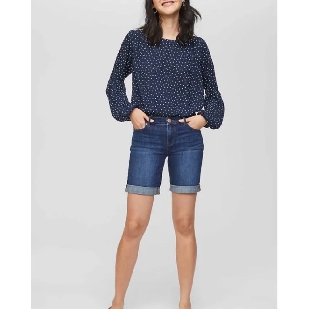 Loft | Plus Size Denim Bicycle Shorts Stretchy Jean Folded Bermuda Bike Shorts